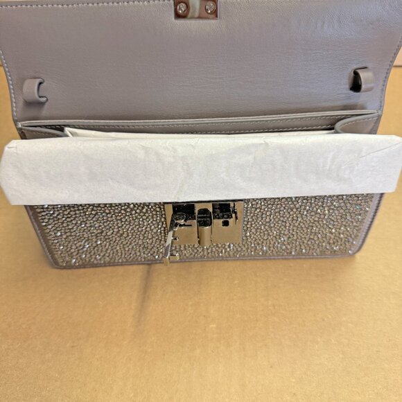 Oscar de la Renta Alibi Slim Crystal Pave Satin Shoulder Bag - Gray - Picture 7 of 9